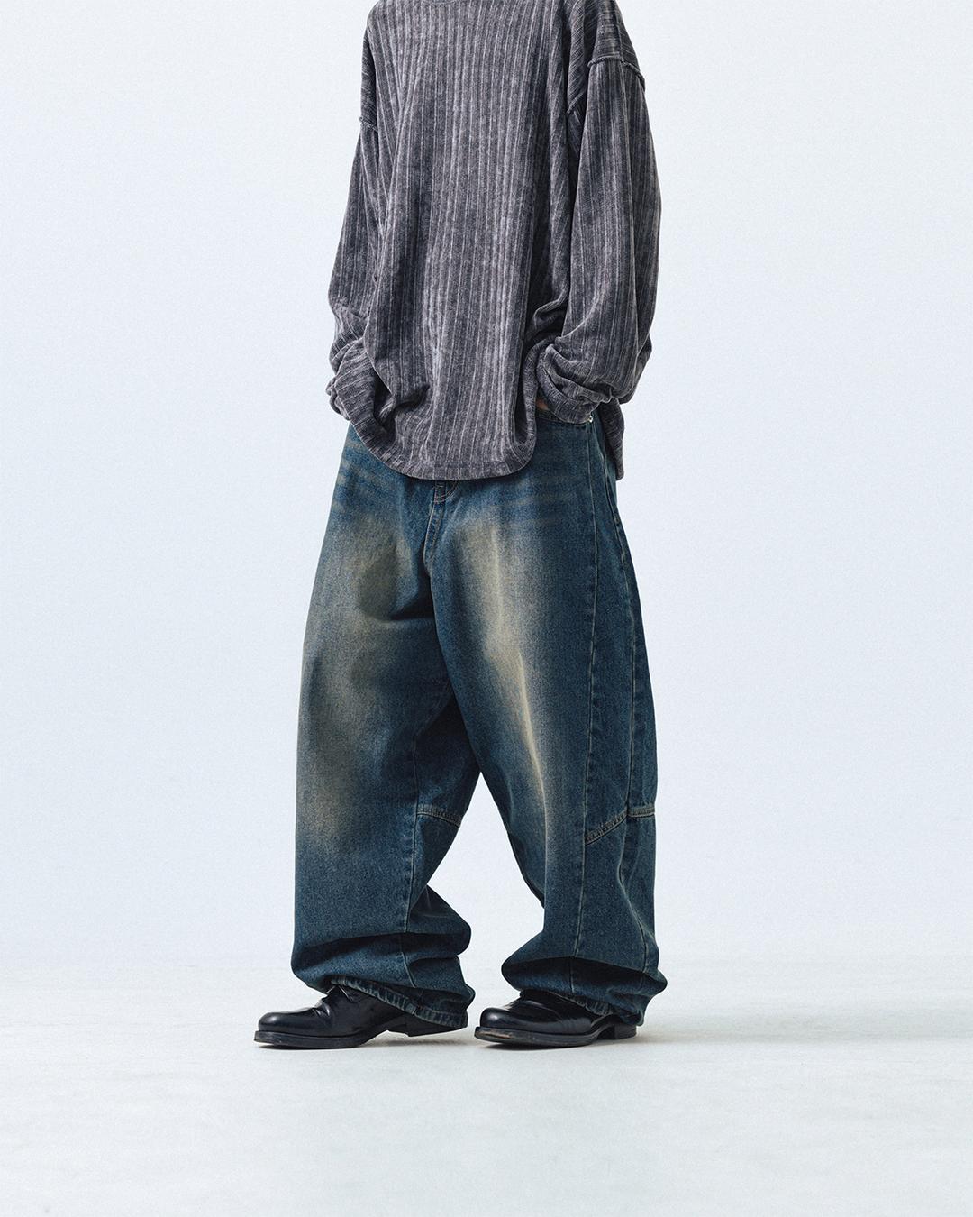 Vintage Side Cut Line Denim Pants - Blue Denim