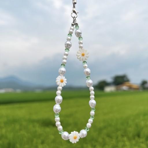 💛자개 데이지 진주 핸드폰스트랩/핸드폰 줄/폰 악세사리