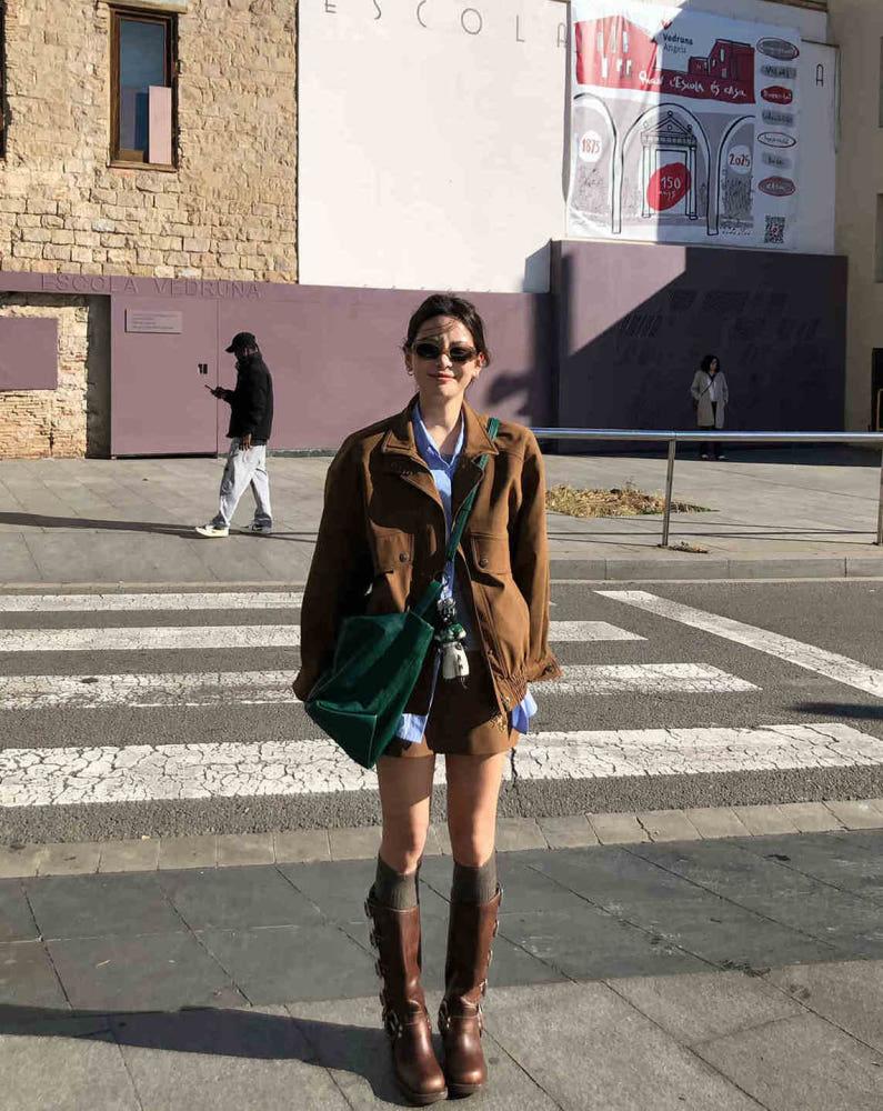 빈티지 봄비 자켓, 비즈 미니스커트(카멜)