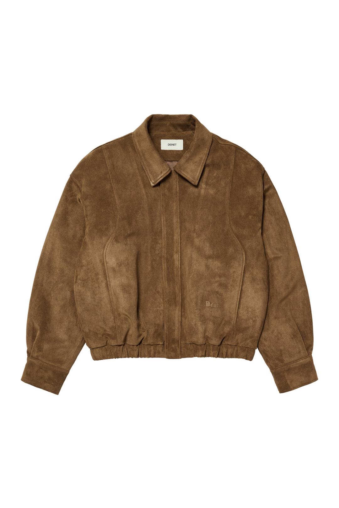 DEINET FAUX SUEDE BOMBER JUMPER IN BROWN