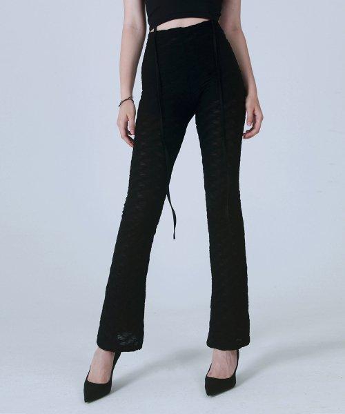 WRINKLE BELL BOTTOM PANTS [BLACK]