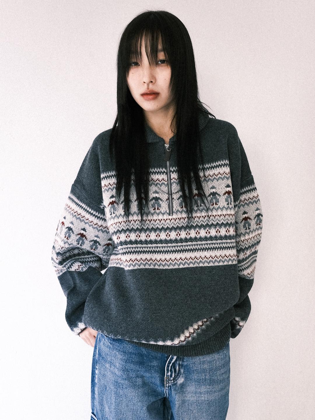 K.P Wool Half Knit Zip Up