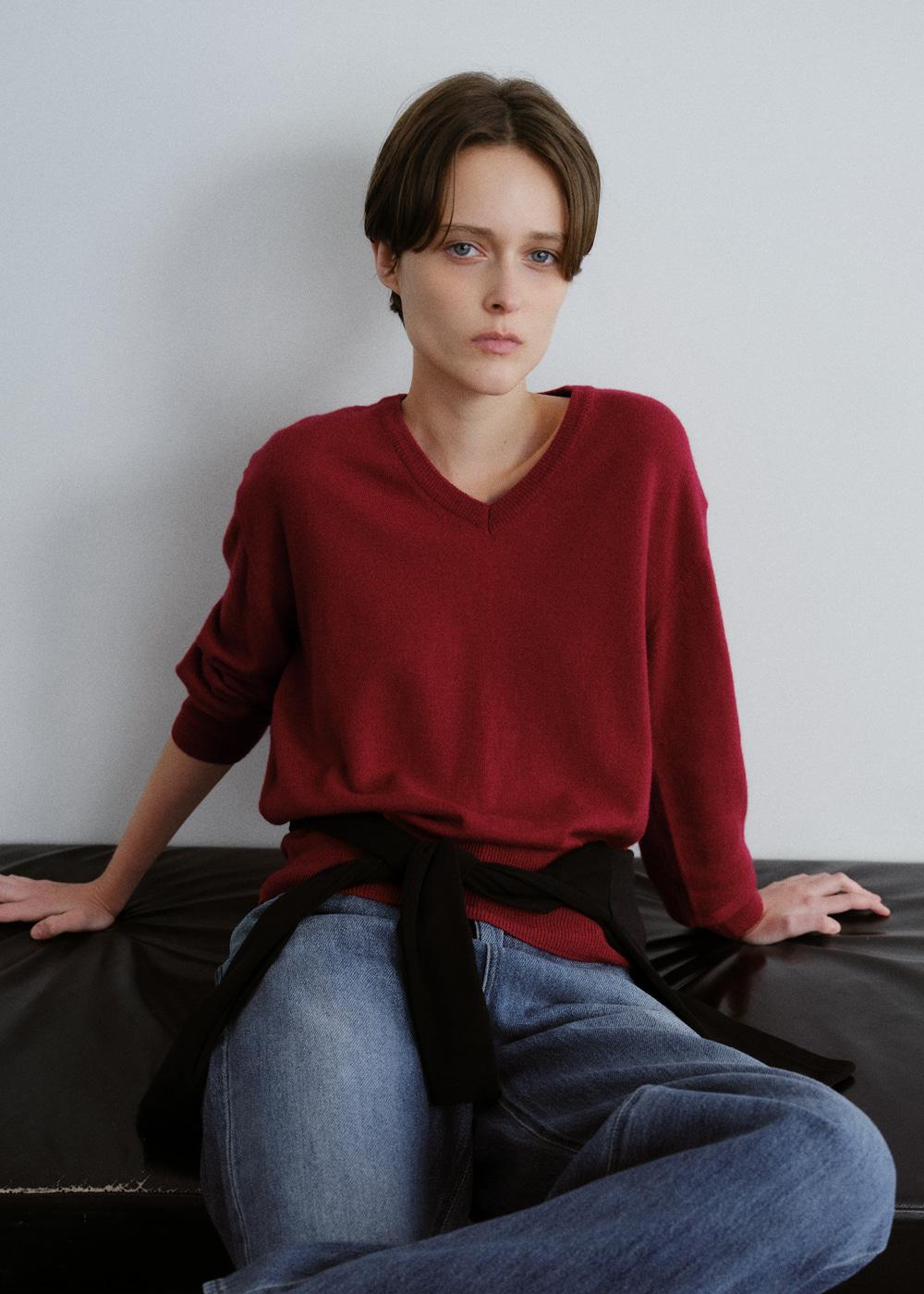 [2차] Basic wool v-neck knit (red)