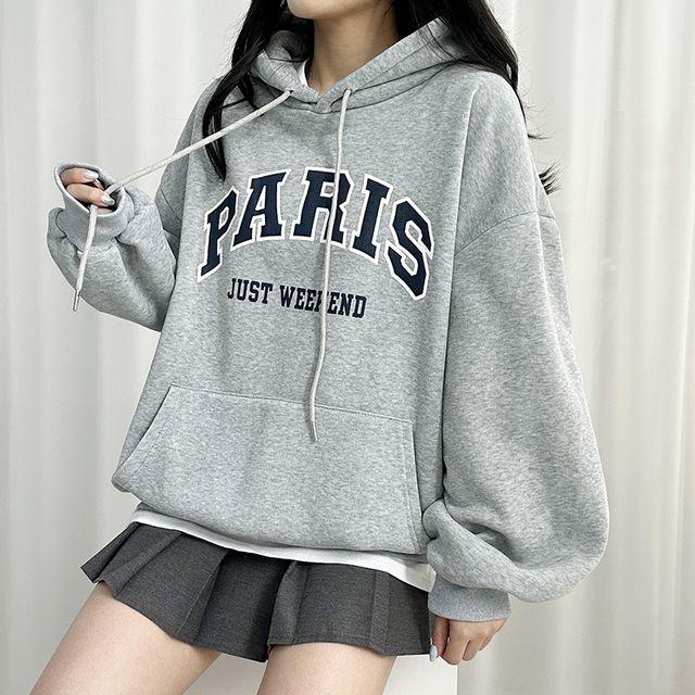 [꾸안꾸] 파리위켄 기모 후드티 가성비갑 핏보장 학생 후드 기모후드 교복후드티 기모후드티 레터링 겨울후드티 겨울옷 학생후드티 루즈핏 기모 겨울후드