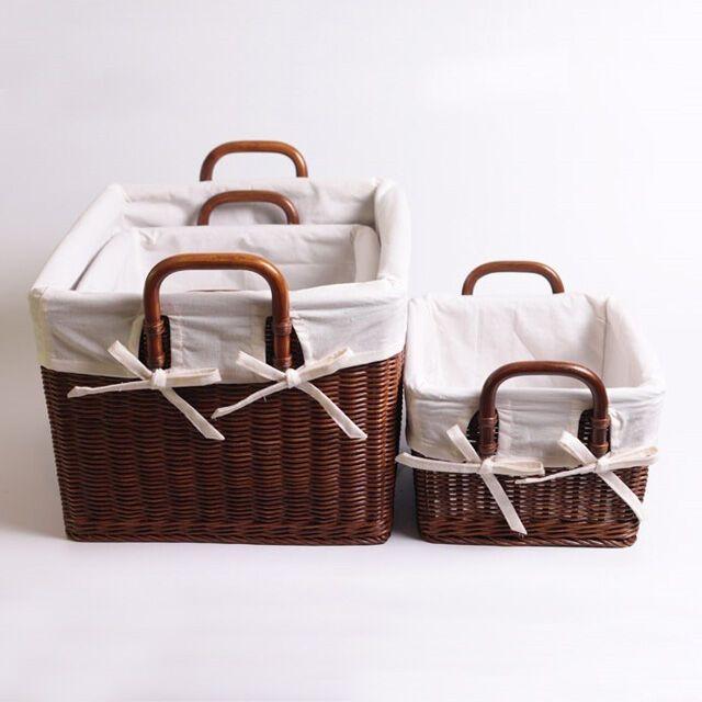 라탄 패브릭 핸들 바구니(3size)