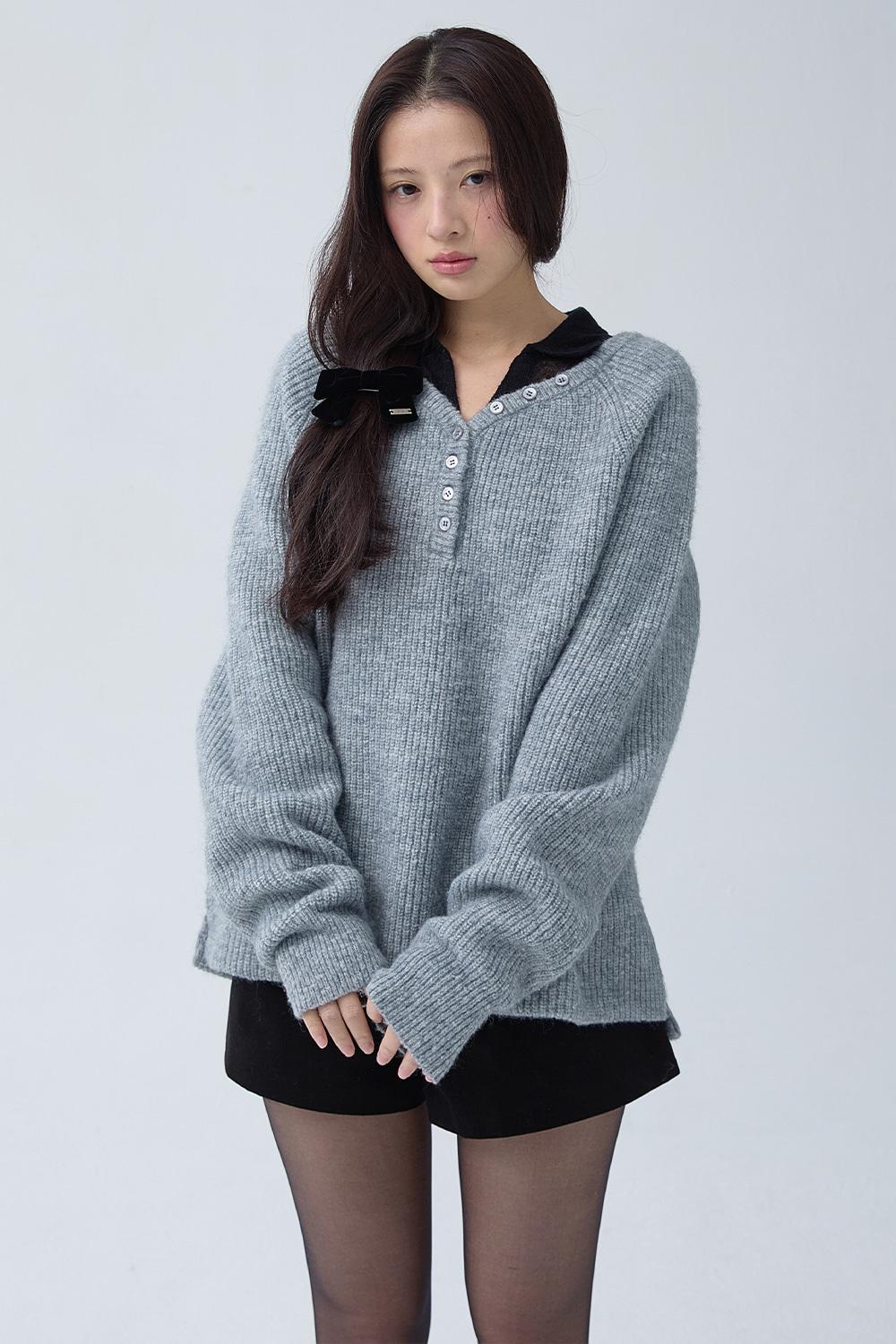 BUTTON BOXY WAFFLE WOOL KNIT_TT5W304MG