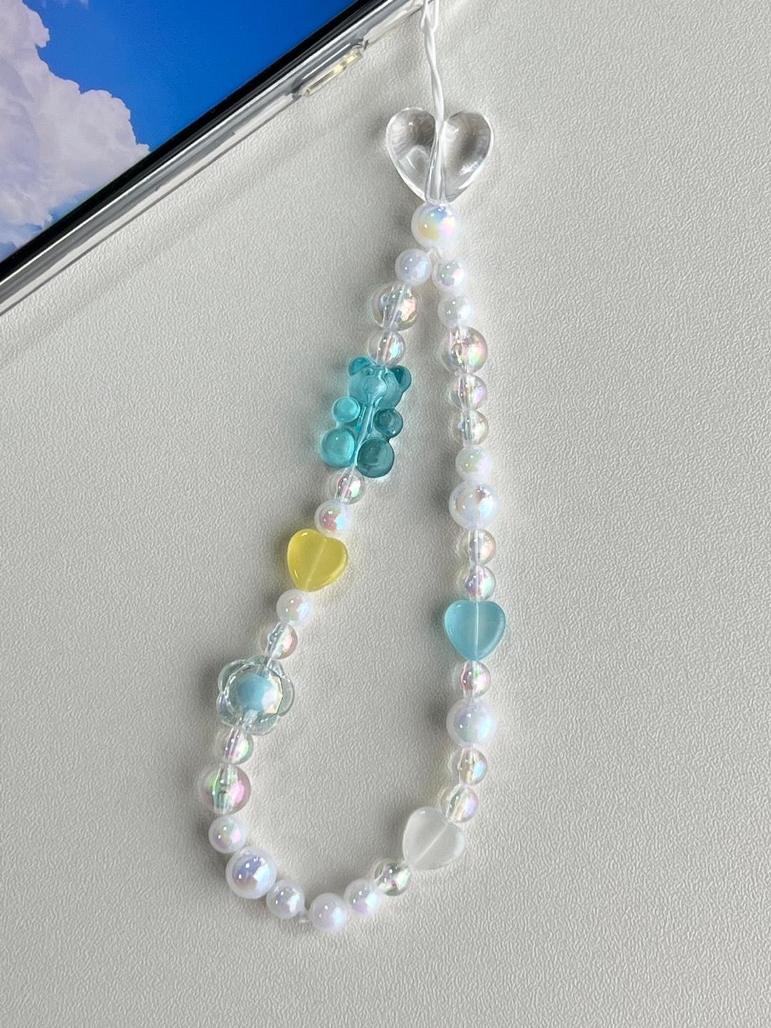 블루 곰돌이 오로라 핸드폰스트랩, 키링