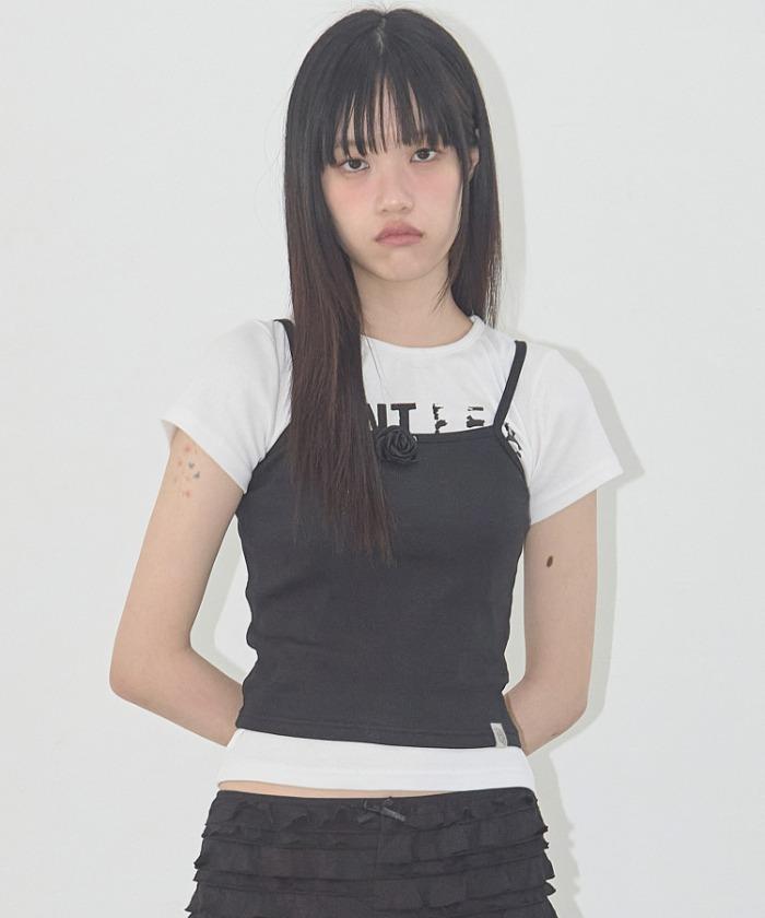 3-WAY LETTERING CORSAGE TEE (BLACK) F25QB106