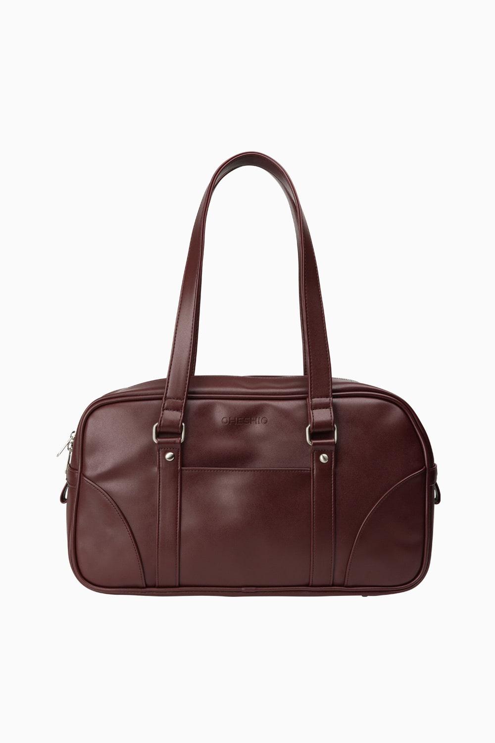 VINTAGE SQUARE LEATHER TOTE BAG, BURGUNDY