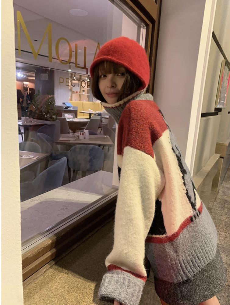 벨리즈 브라운 베어 자카드 라펠 모직 가디건