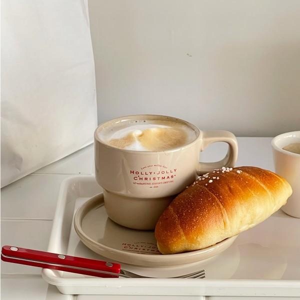 홀리졸리 크리스마스 머그컵+디저트접시세트 베이지