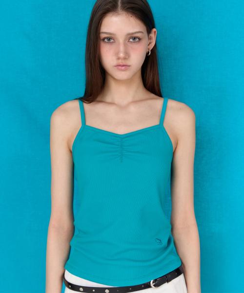 Shirring Sleeveless Top, BLUE