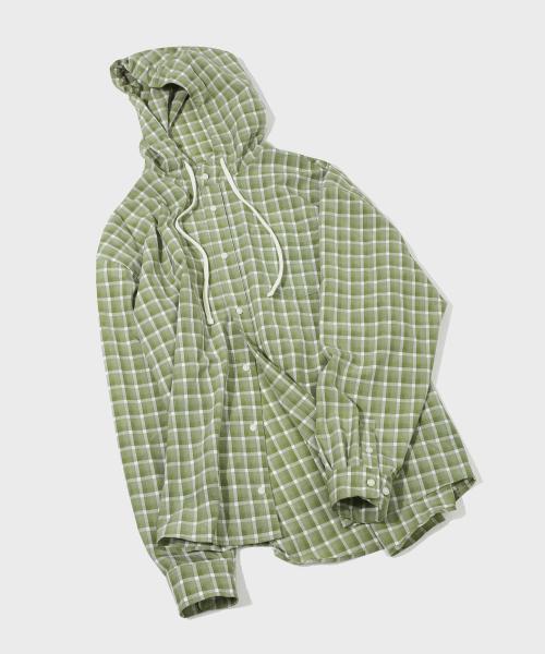 오버핏 체크 후드 셔츠 [GREEN]_SESH012GREEN