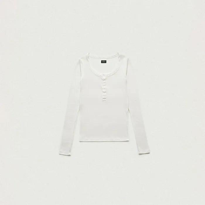 Ribbed Henley T-Shirt_White
