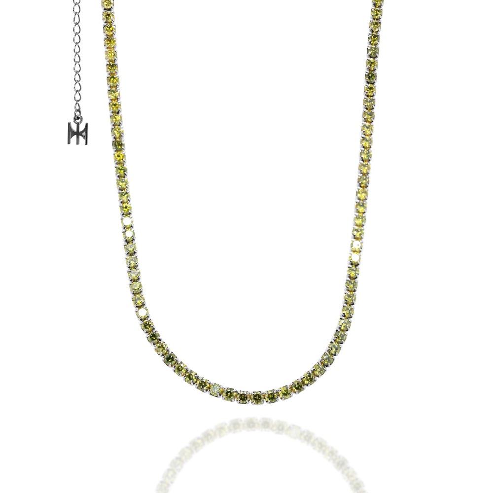 [S925] 라임 미니 테니스 목걸이 (흑실버)