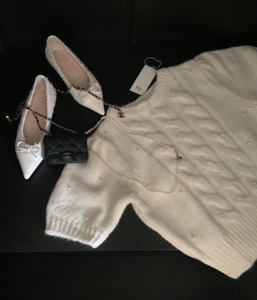 포스터 진주알파카니트 가을 반팔 프린지