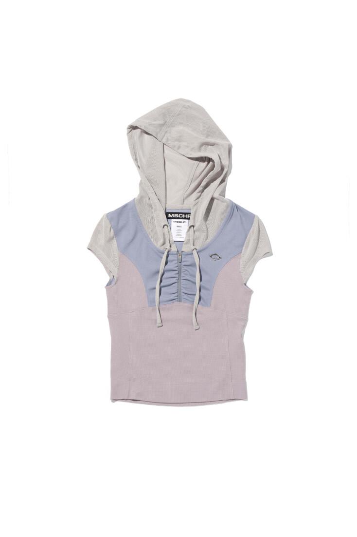 HOODED TRACK HALF ZIP-UP (LIGHT GREY MULTI)