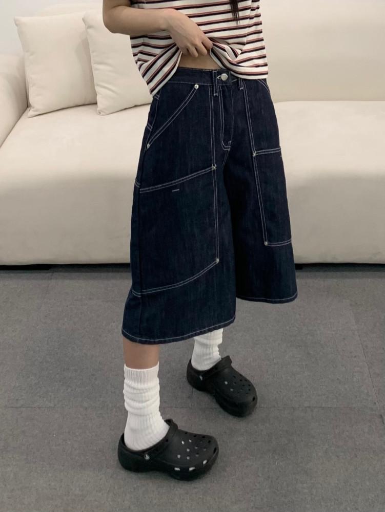 논페이드 스티치 버뮤다 데님 팬츠