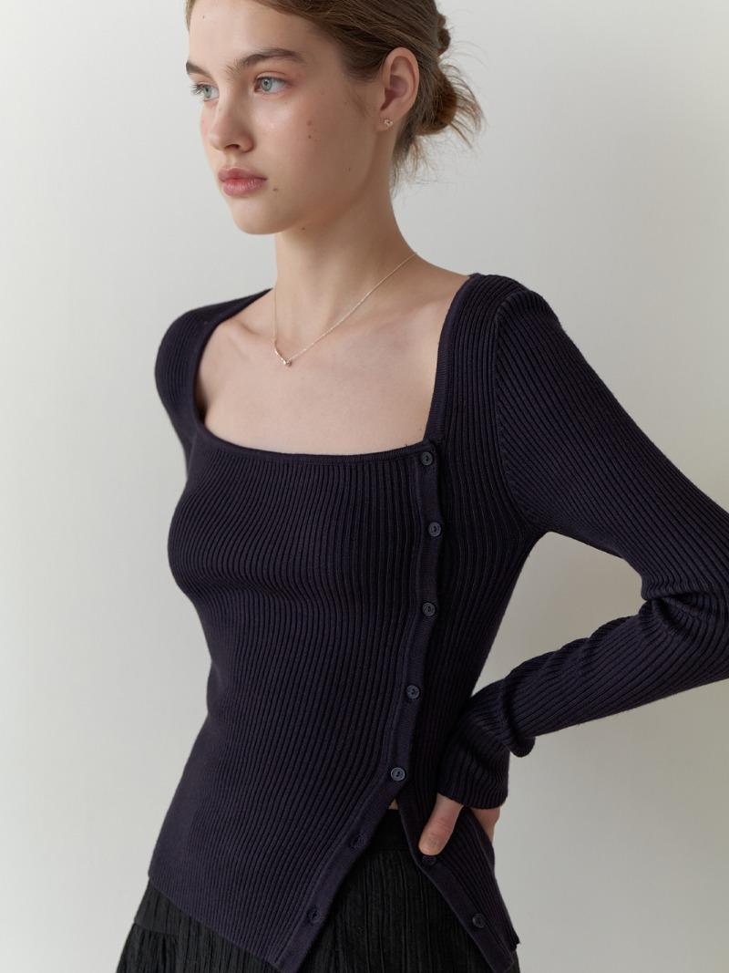 Eve button square knit (navy)