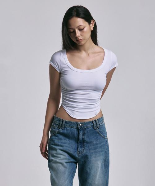 New MOMO Shirring Short Top (White)