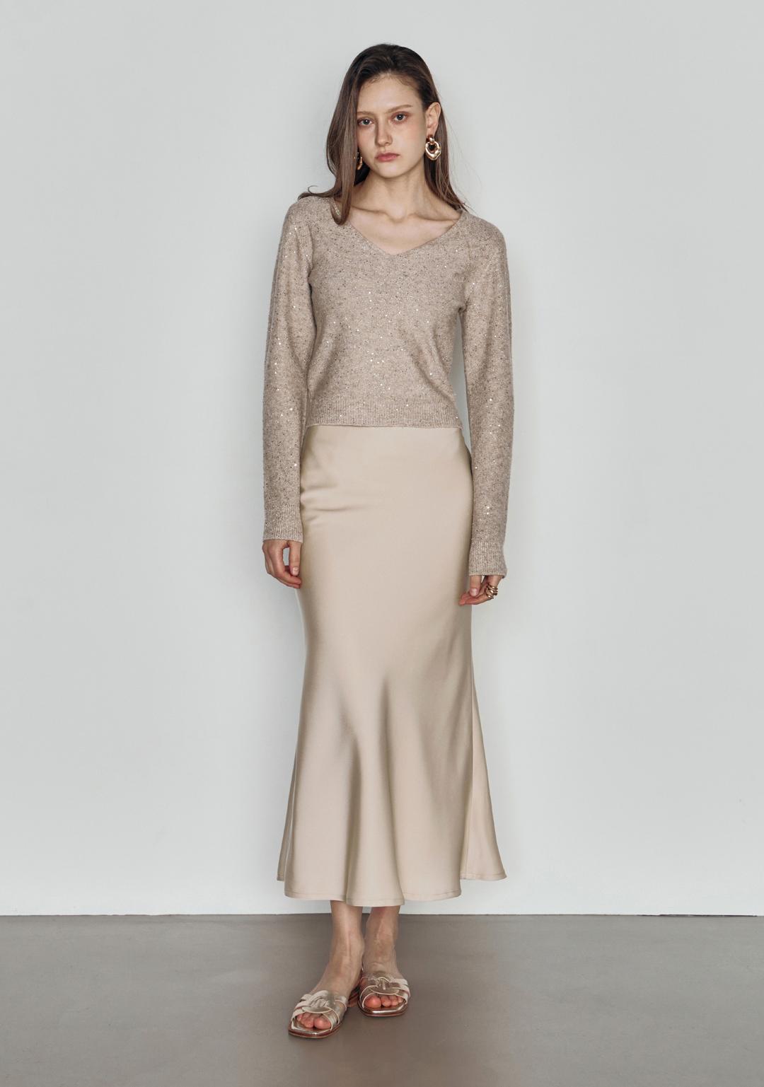 2nd) Rouje Satin Flared Skirt Champagne Gold