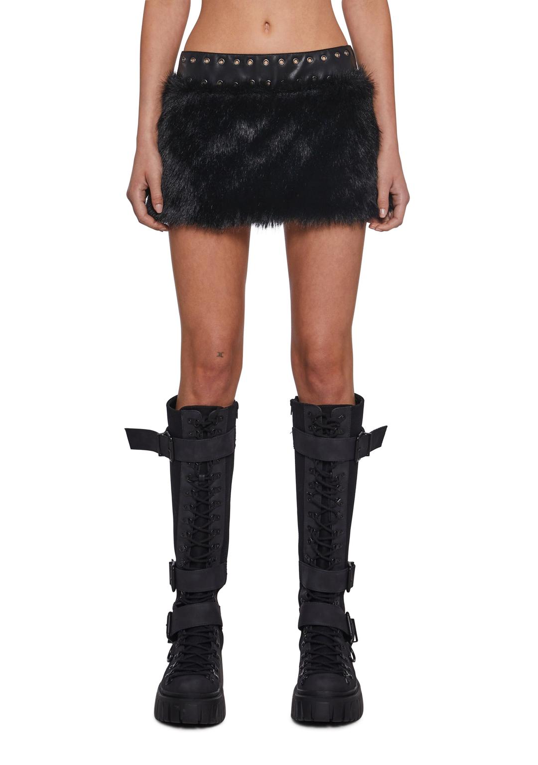 Rave Away Faux Fur Mini Skirt - BLACK / XX-Small