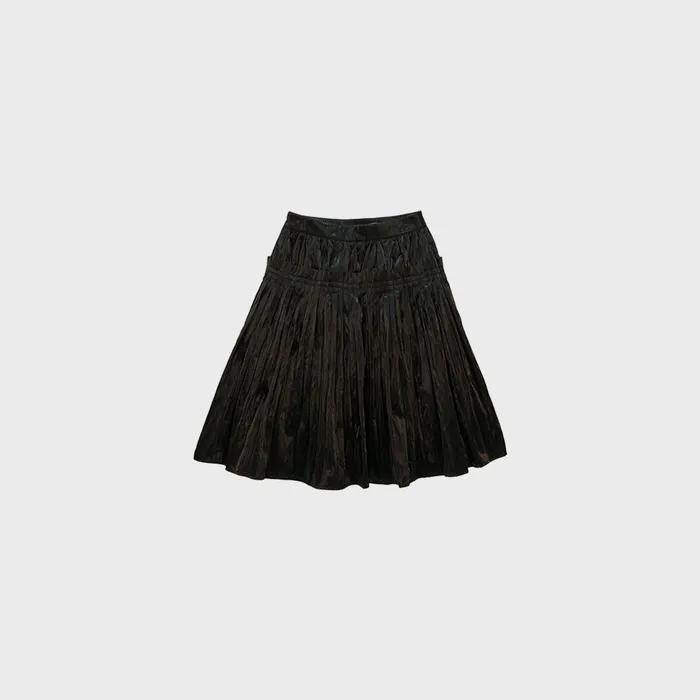 [2차] Genorous Pintuck Midi Skirt Glossy Black