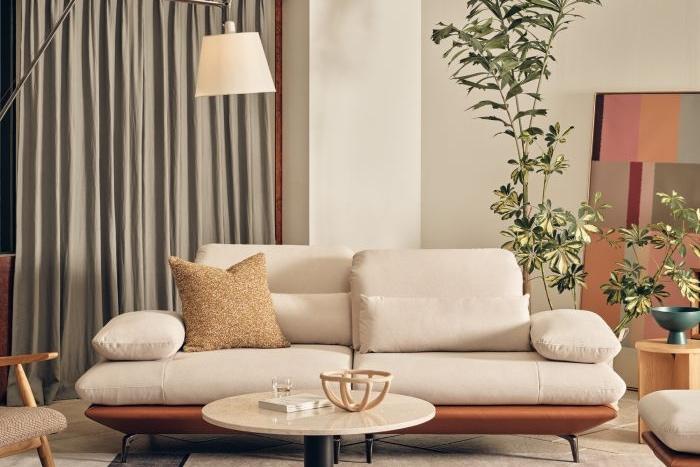 12만원상당쿠션증정 드비 3인 스윙기능 리브 패브릭 소파(스툴 선택)