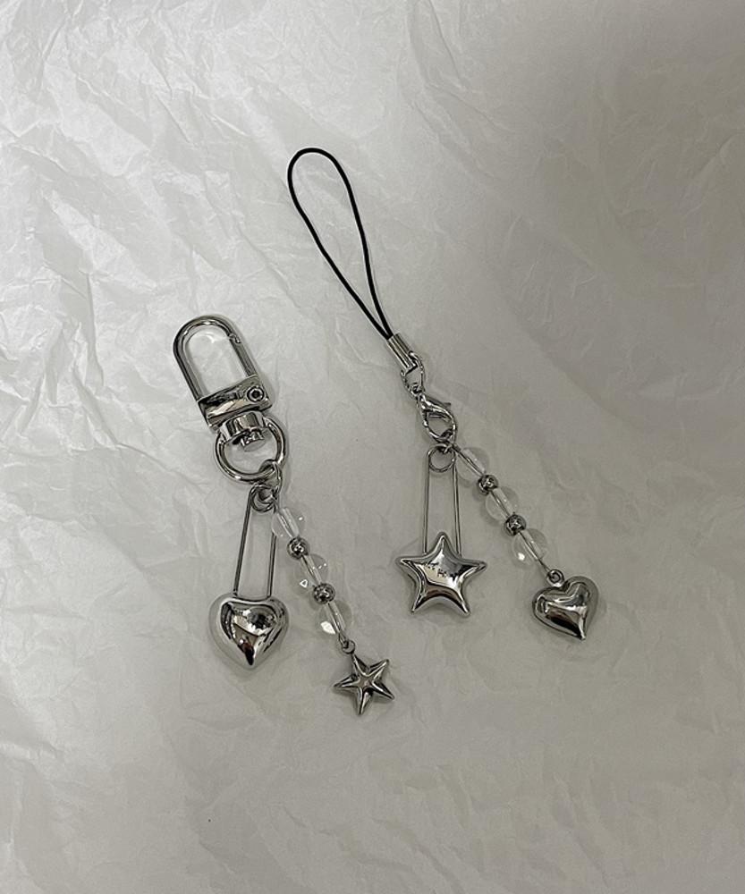 실버 투명 볼 하트 별 클립 키링 (2type)