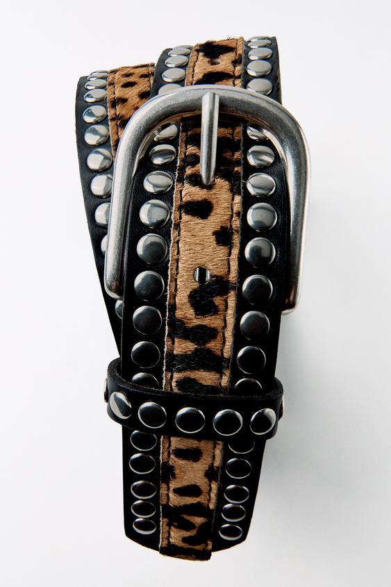 애니멀 프린트 스터드 레더 벨트