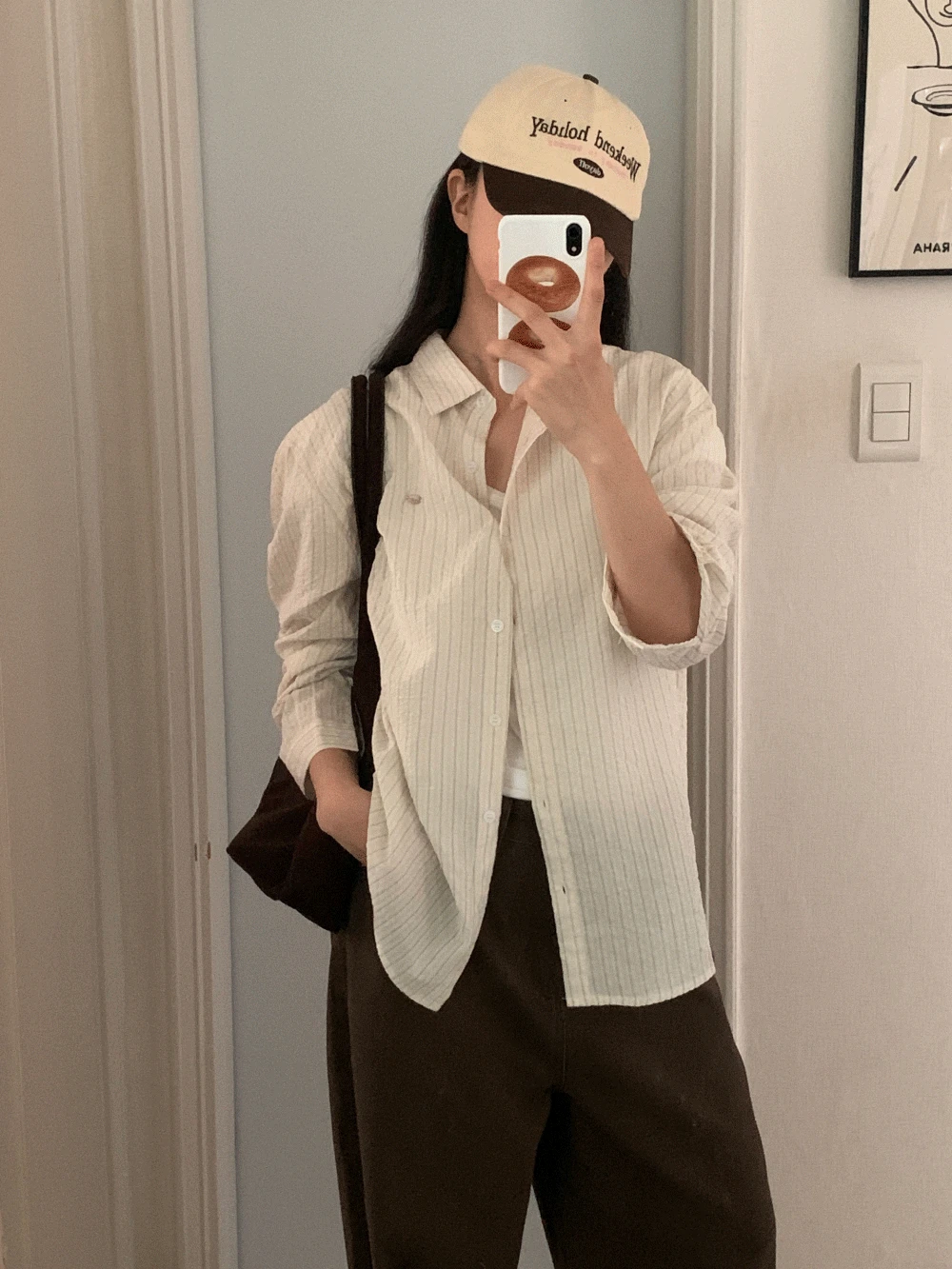 오어드 실버 펜던트 스트라이프 셔츠 (2color)