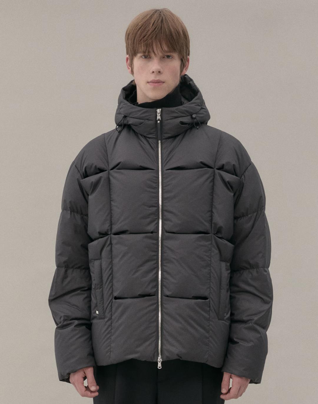 [Arteon] 다크그레이 3D BOX 퀼팅 구스다운후드 점퍼