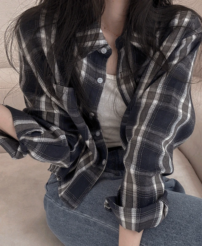 무드 원포켓 크롭 체크셔츠 (2color)