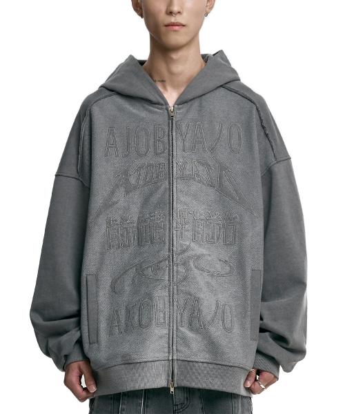 [PBA] Total Logo Applique Zip-Up Hoodie [CHARCOAL]