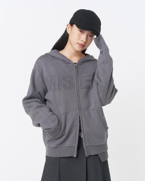 Logo knit hoodie zip-up CHARCOAL