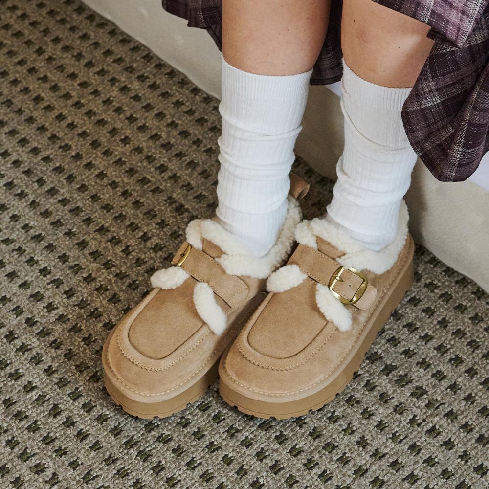 엘리자베스스튜어트 [25WINTER] 소가죽 털안감 메리제인 버클 퍼 로퍼 EBAL157763