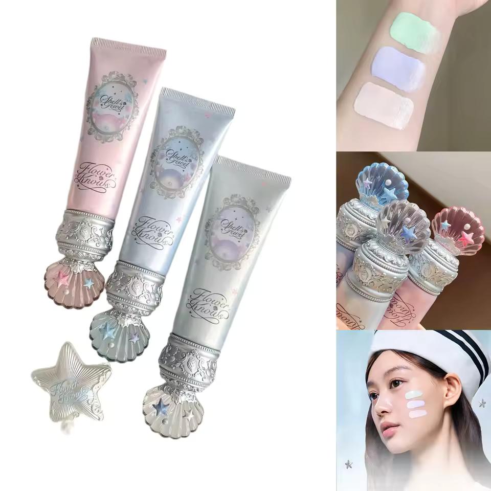 플라워노즈 2025 봄 신상 진주 쉘 톤업 프라이머 - 촉촉한 장착 메이크업 베이스 워터리 광채 지속력 밀착 커버 비건 크루얼티프리 화이트닝