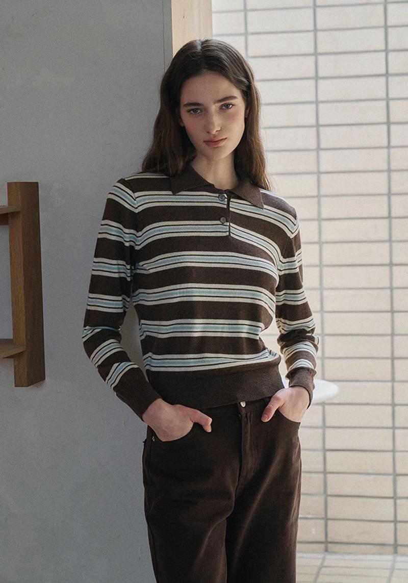 verbom - 2차리오더_Stripe Collar Knit_Brown