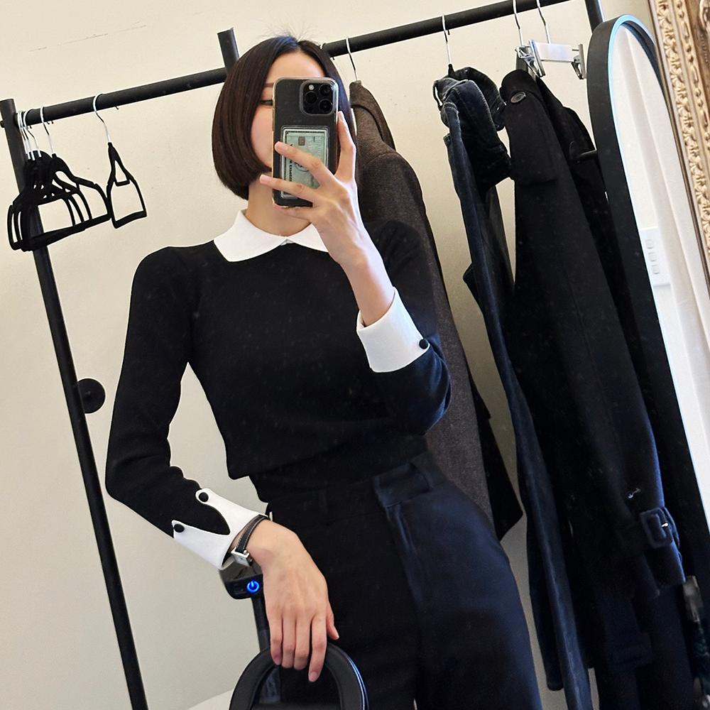 카라 배색 긴소매 니트	TP813