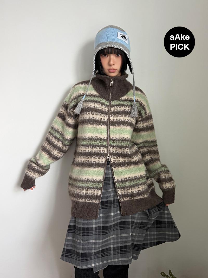 (*당일발송) HAIRY STRIPE KNIT ZIP-UP (2color!)
