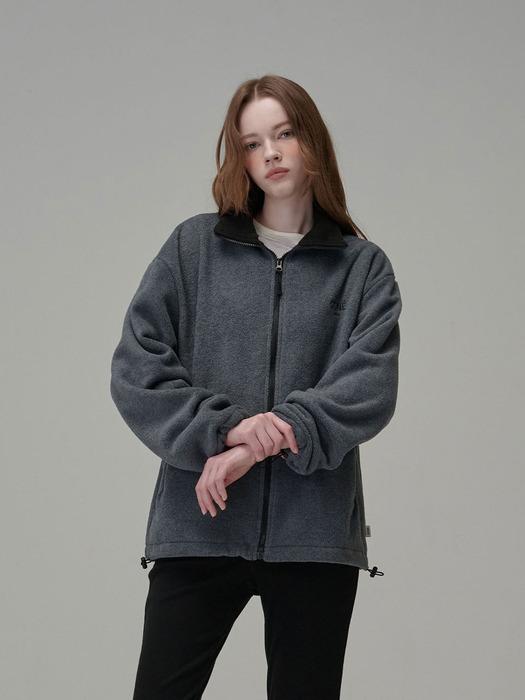 Oversized Fleece Zip-up Jacket_Charcoal