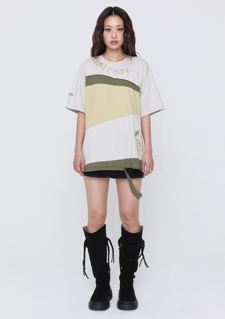 Asymmetric Paneled T-shirt_Ivory