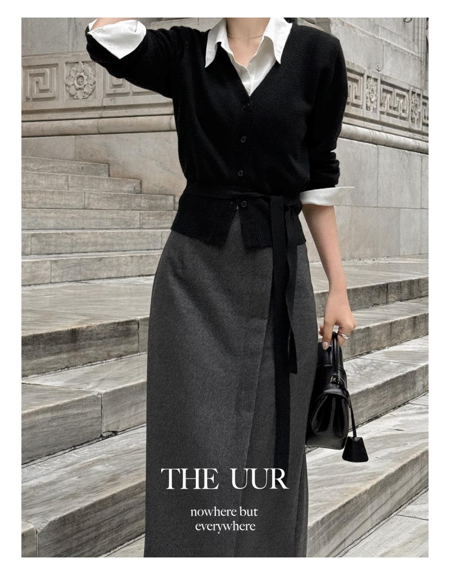 uur liberty wool slit skirt [charcoal]