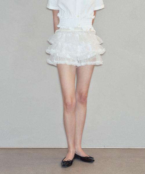 프릴 레이스 팬츠 스커트_Pure White