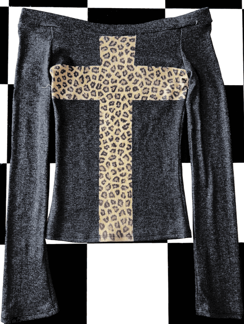 LEOPARD CROSS OFF SHOULDER IN BLACK