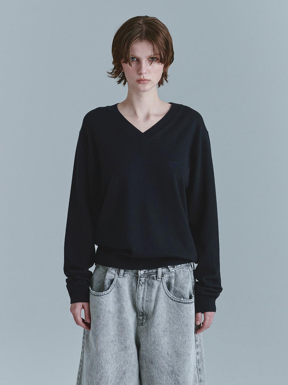 V-NECK PULLOVER_navy