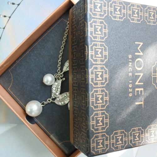 2000s MONET faux pearl earrings and necklace