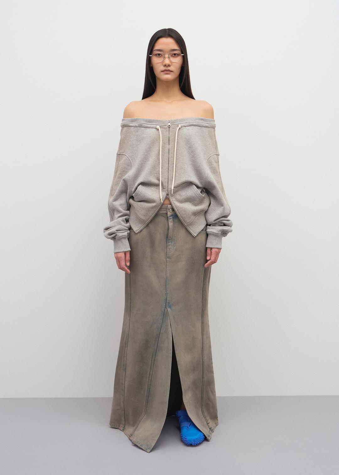 DIRTY WASHED DENIM SKIRT (DUSTY GREY)