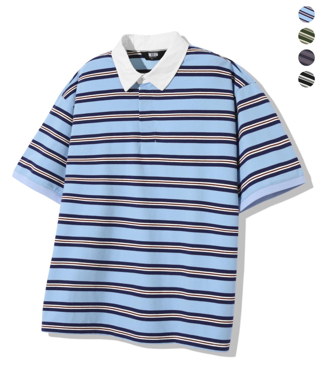 스트라이프 럭비 오버핏 피케 폴로 반팔티셔츠_4color