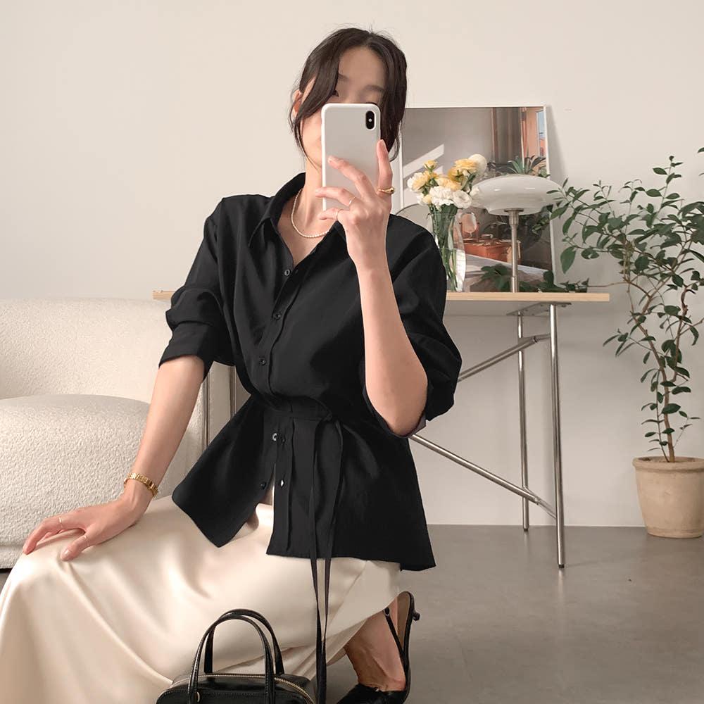 (자체제작) 에르데 스트랩 블라우스 (블랙)